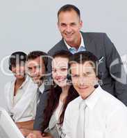 Business team working in a call center