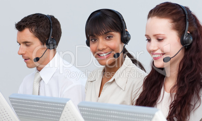 Ethnic woman working in a call center