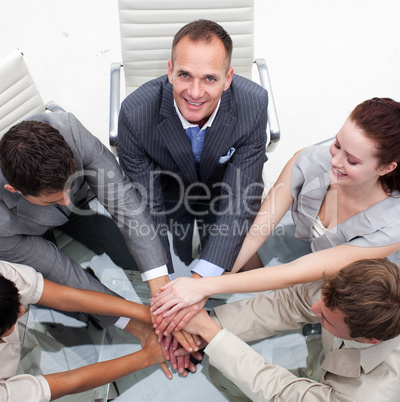 Close-up of multi-ethnic business team with hands together