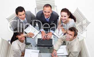 High angle of business people in a meeting