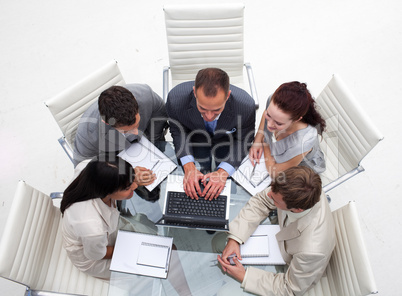 High angle of business team working together in an office