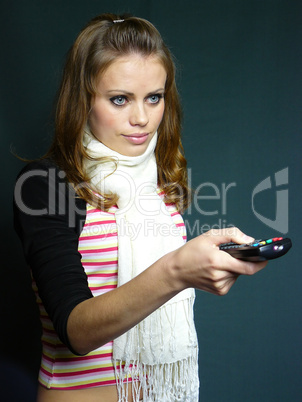 young girl with a remote control panel