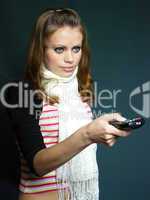 young girl with a remote control panel