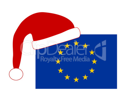 EU-Fahne zur Weihnachtszeit mit roter Nikolausmütze