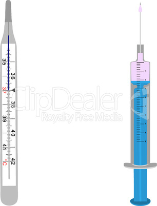Fieberthermometer und Spritze