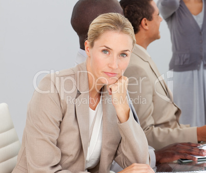 woman bored at a presentation