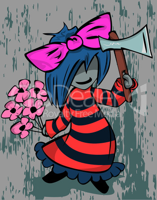 crazy emo girl with axe and flowers