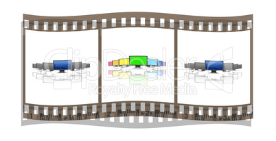 film with monitors in a row isolated on a white