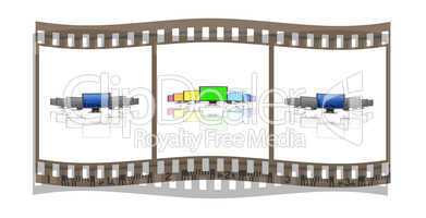 film with monitors in a row isolated on a white