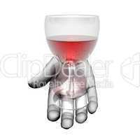 wine glass on the hand isolated on a white