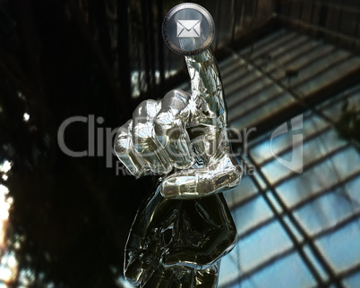 3D silver hand pushing button