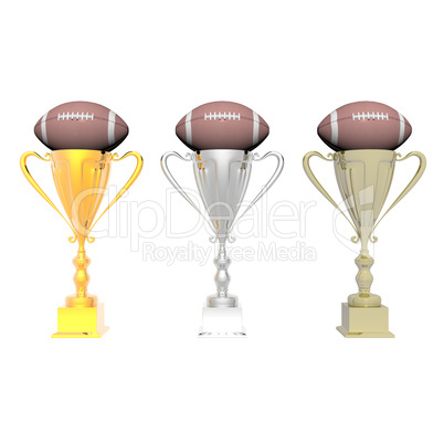 trophy cup with football isolated on a white