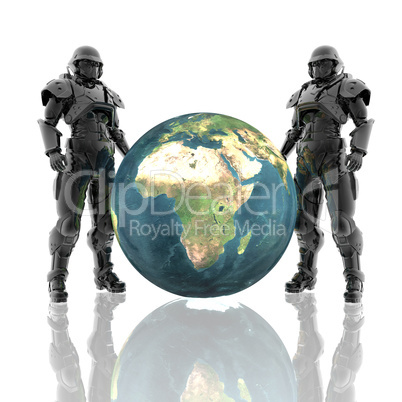 3d soldiers in a gas mask with earth