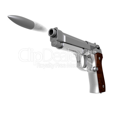 Closeup of pistol isolated on a white