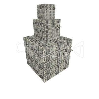 gifts box pyramid with us dollar note texture