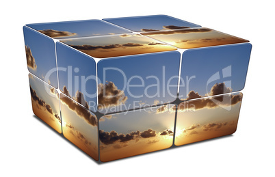cube with Sunset in Mediterranean Sea