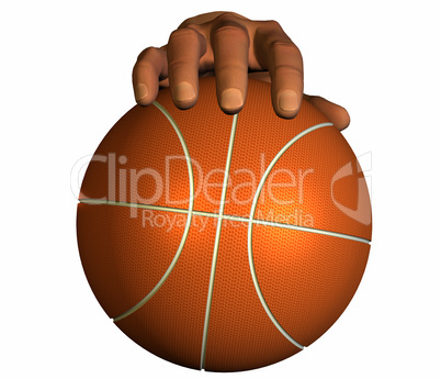 3d hand with basket ball isolated on a white
