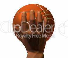 3d hand with basket ball isolated on a white