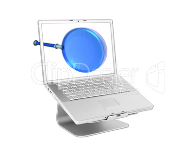 Laptop with 3d magnifying glass