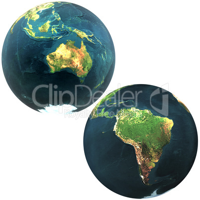 3D world Australia and South America