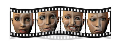 film with girl faces in 3D isolated on white