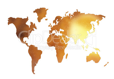 golden world map silhouette isolated on white