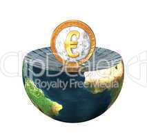 euro coin on earth hemisphere isolated on a white