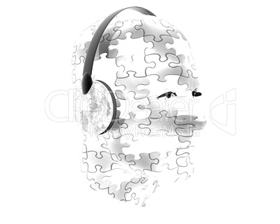 3D men textured face with headphone