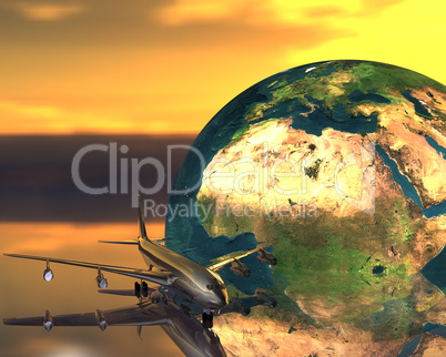 airliner with a globe