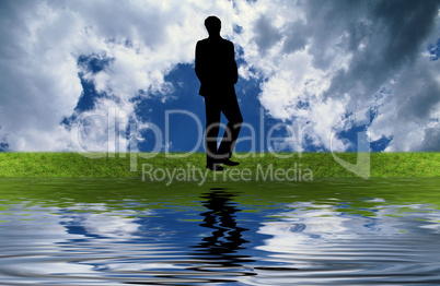 man silhouette on the grass
