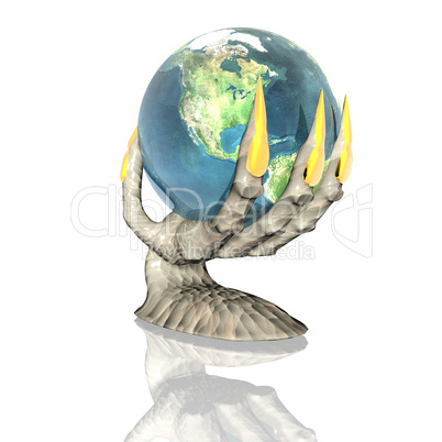 3D earth in alien hand isolated on a white