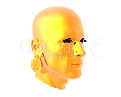 3D men textured head with golden earring
