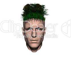 3D men head with leaf and tree