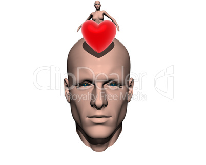 3D men head with 3D girl