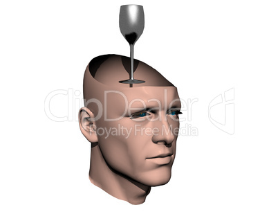 3D men cracked head with glass