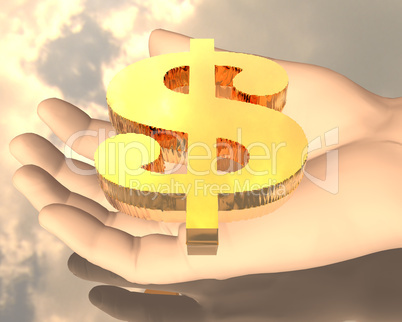 hands with a golden dollar