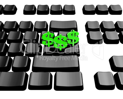 keyboard with green us dollar signs on the key