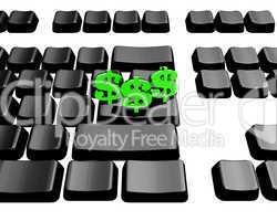 keyboard with green us dollar signs on the key