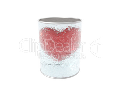 3D cracked glass can with red heart inside