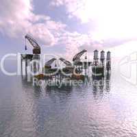 Drilling Platform in sea with clouds