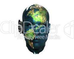 3D men head with earth texture with headphone