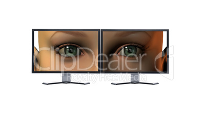 girl eyes on a screens isolated on a white