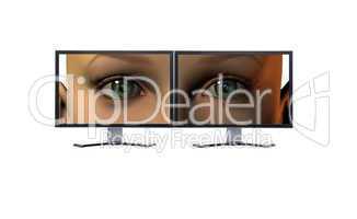girl eyes on a screens isolated on a white
