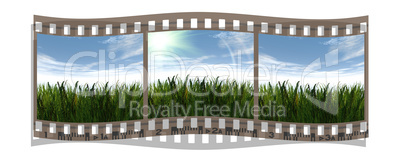 film with 3 images of green grass and blue sky