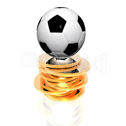 3d Soccer ball on golden coins