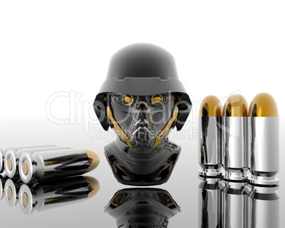 3d soldiers in a gas mask with bullets