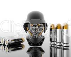 3d soldiers in a gas mask with bullets