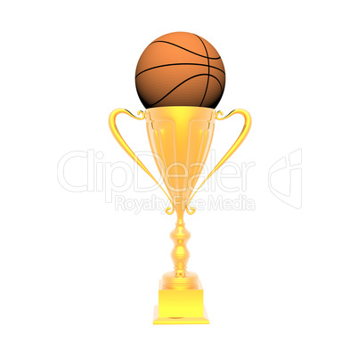 trophy cup with basket ball isolated on a white