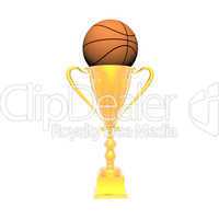 trophy cup with basket ball isolated on a white