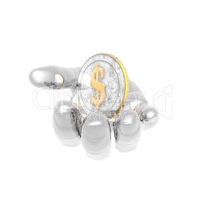 hand with a golden currency sign isolated on a white